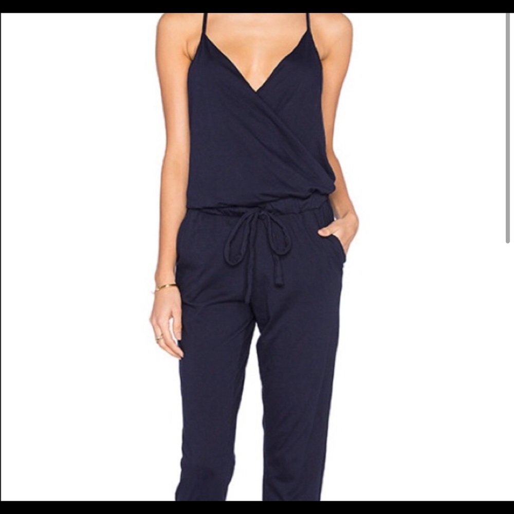 Bobi Supreme Jersey Tied Waist V Neck Jumpsuit